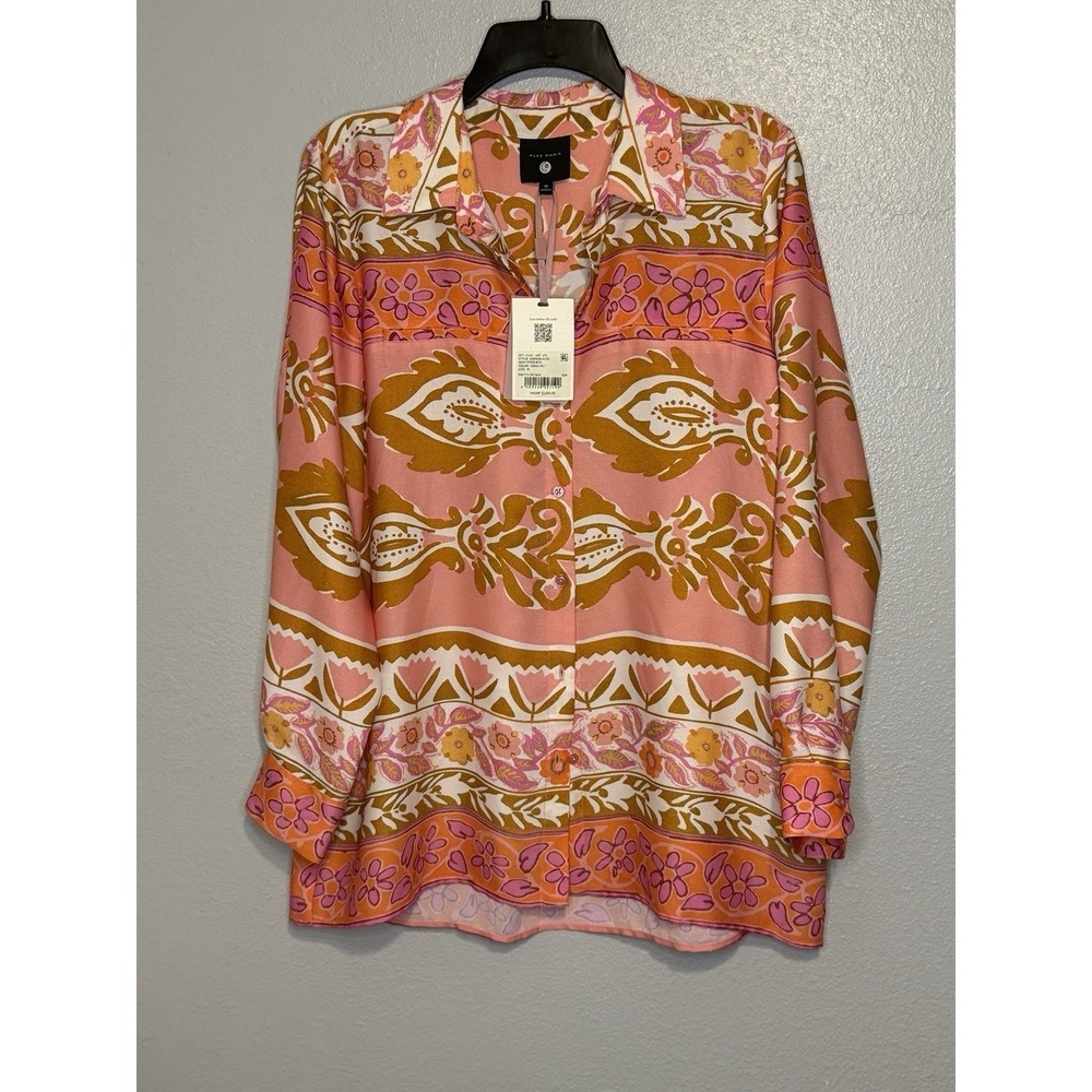 Alex Marie Womens Pink Orange Floral Paisley Button Down Shirt Small NWT Spring